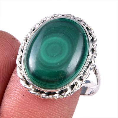 Natural Malachite Gemstone 925 Solid Sterling Silver Jewelry Ring Size 10 U3h88