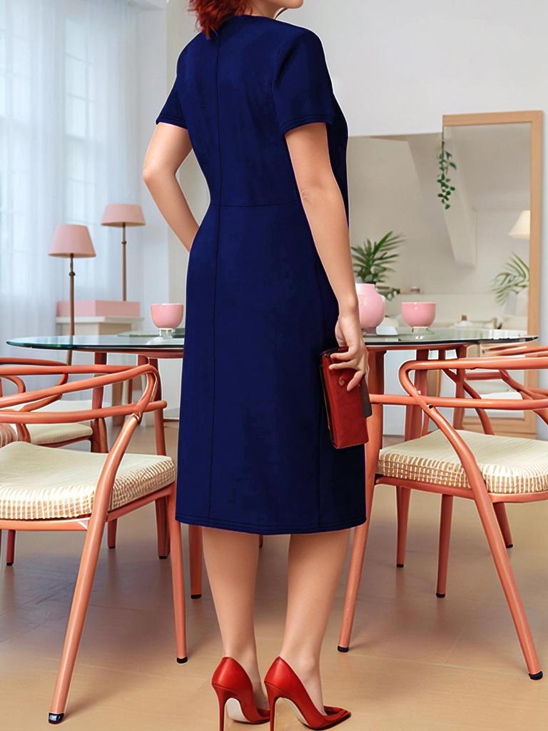 Spring/Summer 2026 Women's Elegant Short-Sleeve Plus Size Solid Color Dress