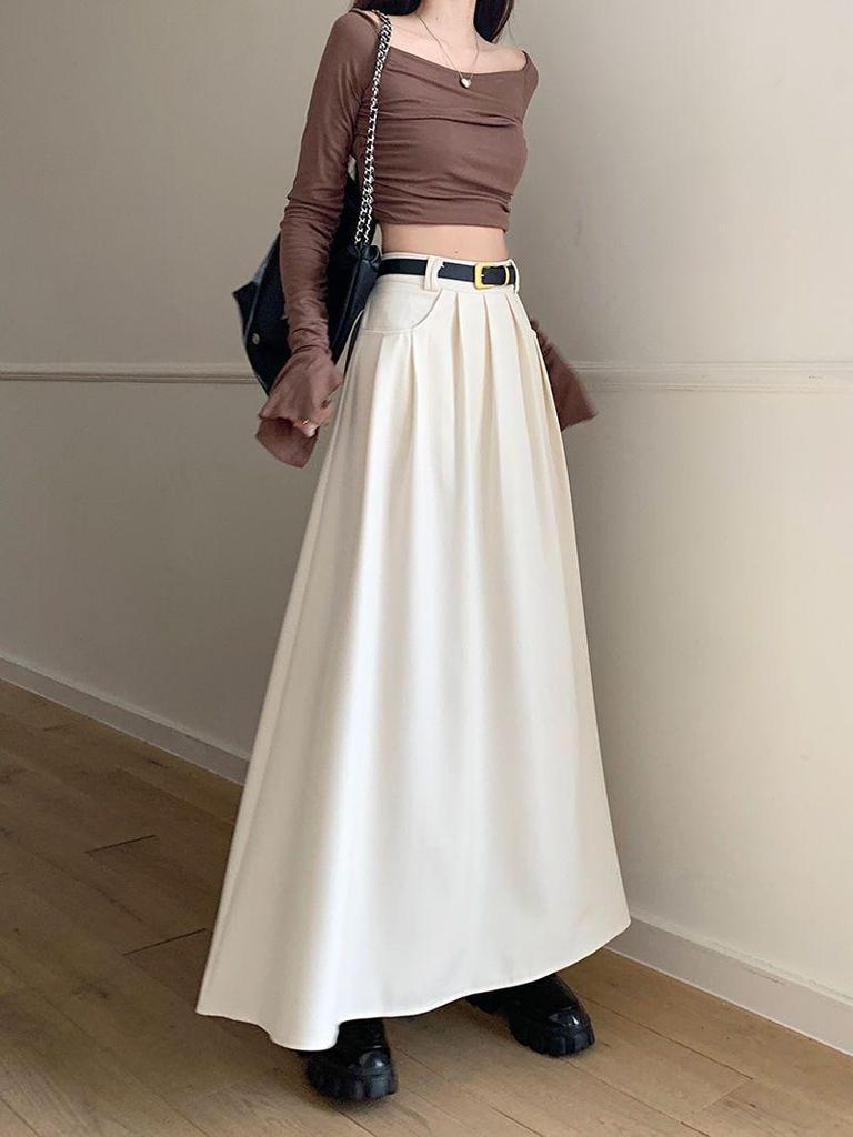 2026 New High-Waist A-Line Chic Long Suit Half-Skirt for Women - Spring/Autumn Korean Style Slimming Umbrella Skirt