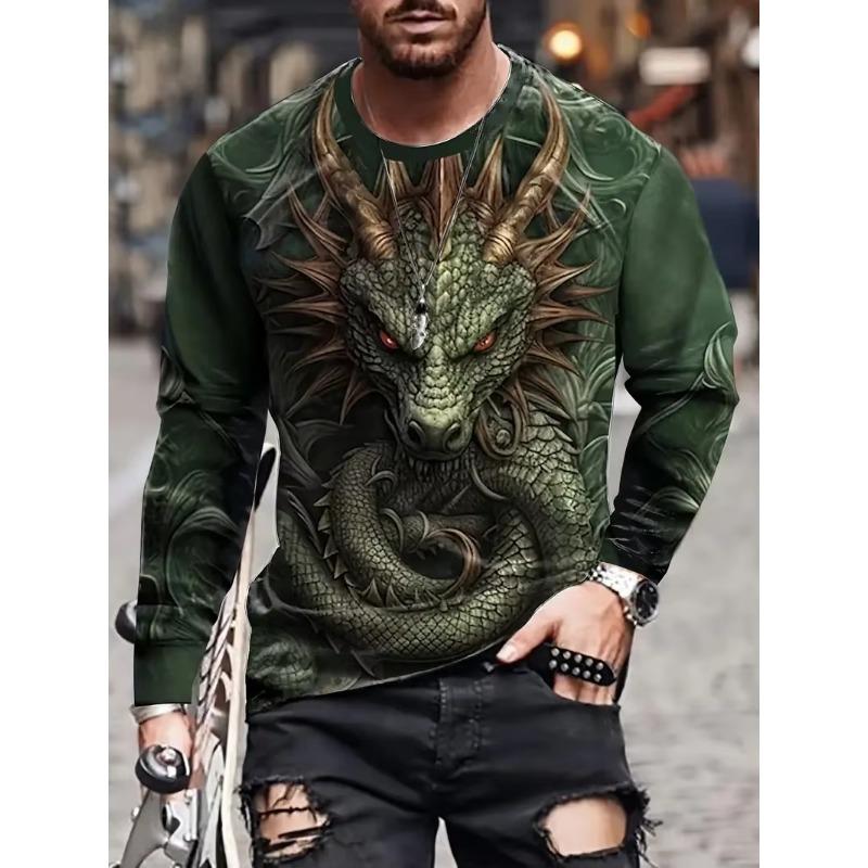 Vintage Men's Long Sleeve T-shirt 3D Golden Dragon Printed T Shirts Harajuku Oversized Top Casual Men's Outdoor T-Shirt Pullover