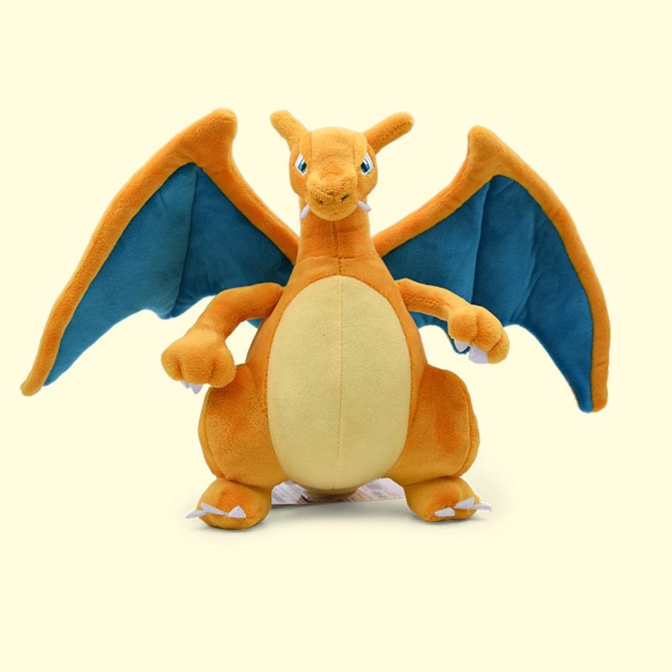 2PCS Charizard And Shiny Mega Charizard X Plush Set Stuffed Dolls - Yellow Two-Horn Black Dragon Rare Collectible Gift