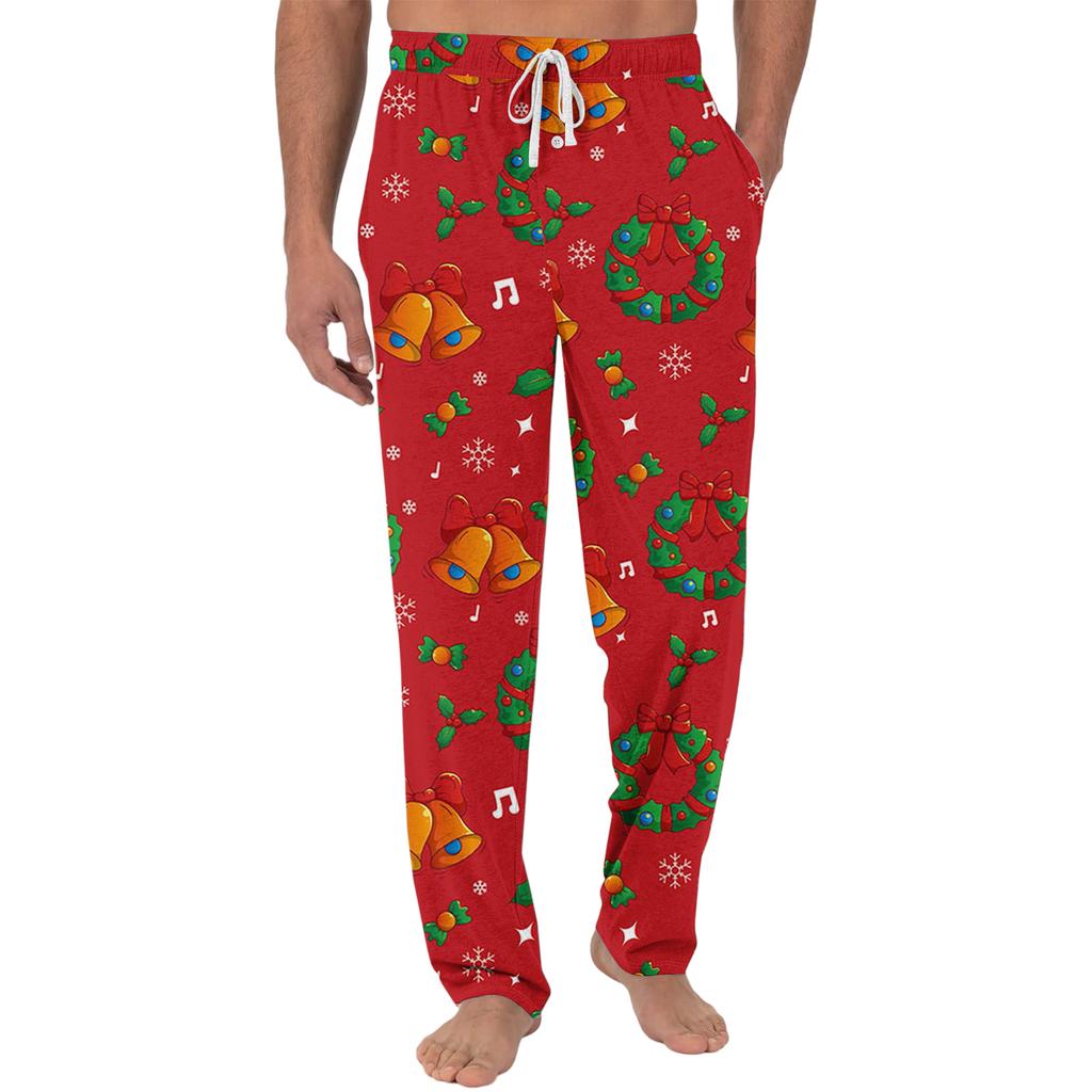 Men's Christmas-Printed Pocket & Sleep Pants | Soft Cotton Blend, Elastic Waist