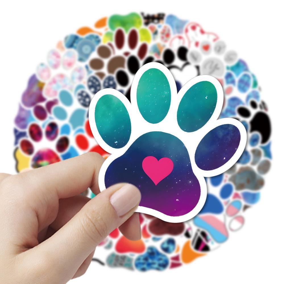 10/60pcs Cute Colorful Paw Print Stickers Cat Dog Paw Graffiti Stickers for DIY Luggage Laptop Skateboard Motorcycle Bicycle Sticker