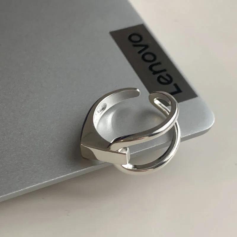 Silver Color Korean Trendy Asymmetry Adjustable Rings For Women Simple Geometric Personality Jewelry Gifts