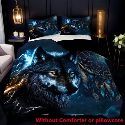 Wolf Traumfänger 3D Gedruckt Cartoon Anime Wolf Bettdecke Steppdecke Polyester Weich Bequem Studentenwohnheim Schlafzimmer Bettwäsche Laken Set
