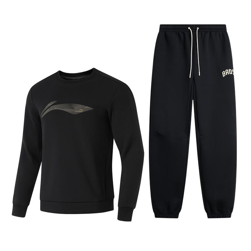 

LiNing Флисовая теплая толстовка с круглым вырезом и спортивные брюки с манжетами повседневный спортивный костюм мужской AWDU567-1+AKLU517-1 3XL