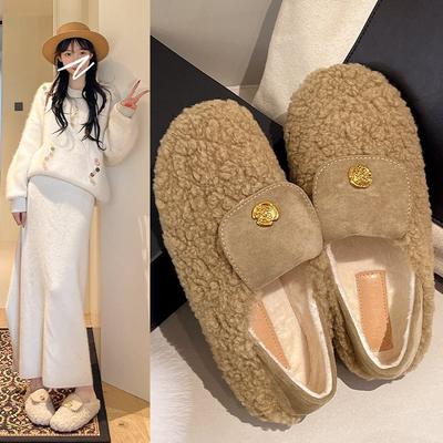 2025 Two Wear All-inclusive Fluffy Shoes Women's Cotton Shoes Velvet French New Outer Wear One Pedal Doudou Shoes Versatile Autumn and Winter