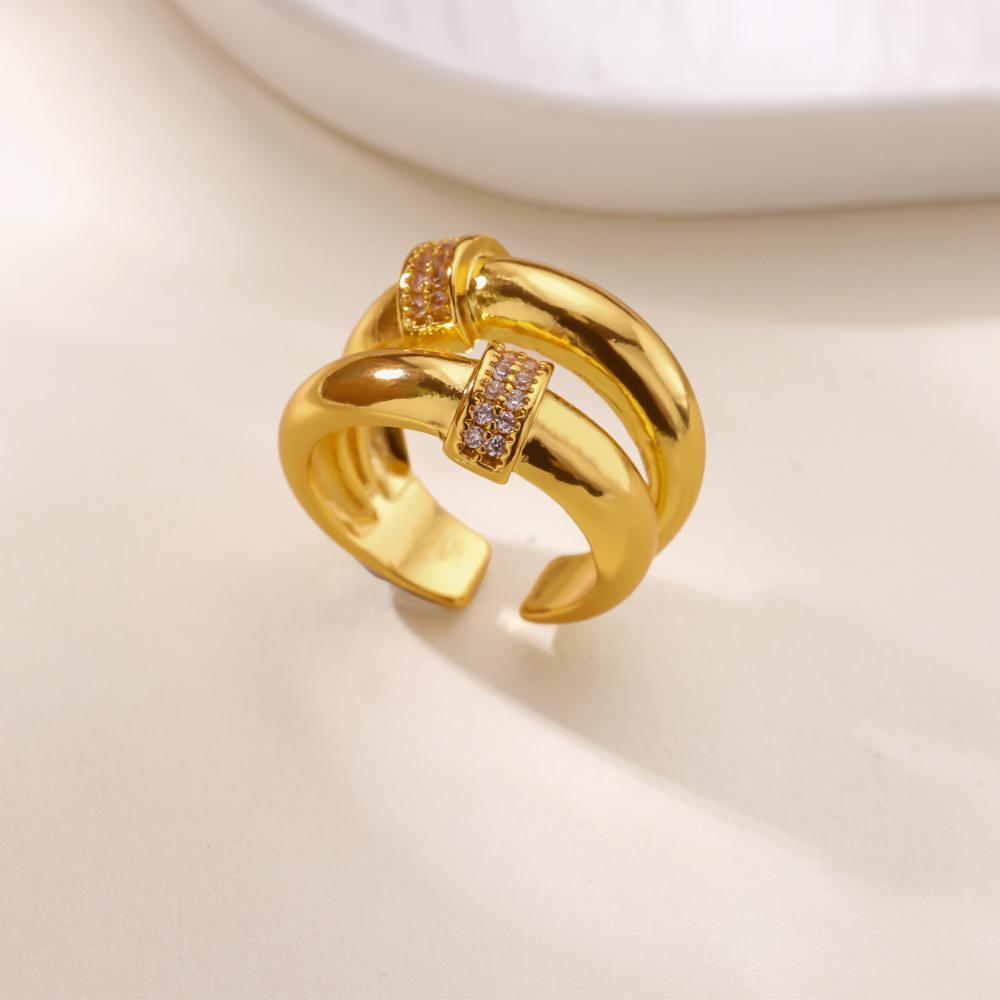 Luxury Zircon Geometric Rings For Women Stainless Steel Gold Color Open Ring Trendy Wedding Party Aesthetic Jewerly Gift Femme
