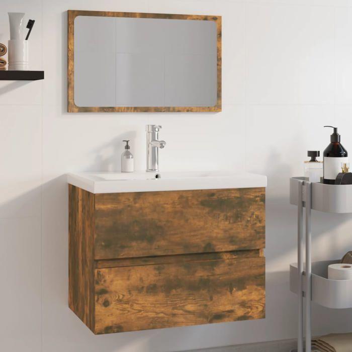 VidaXL Meubles de Salle de Bain Meuble sous Évier Miroir Armoire de Lavabo Armoire de Rangement Intérieur Chêne Fumé Bois 3152876