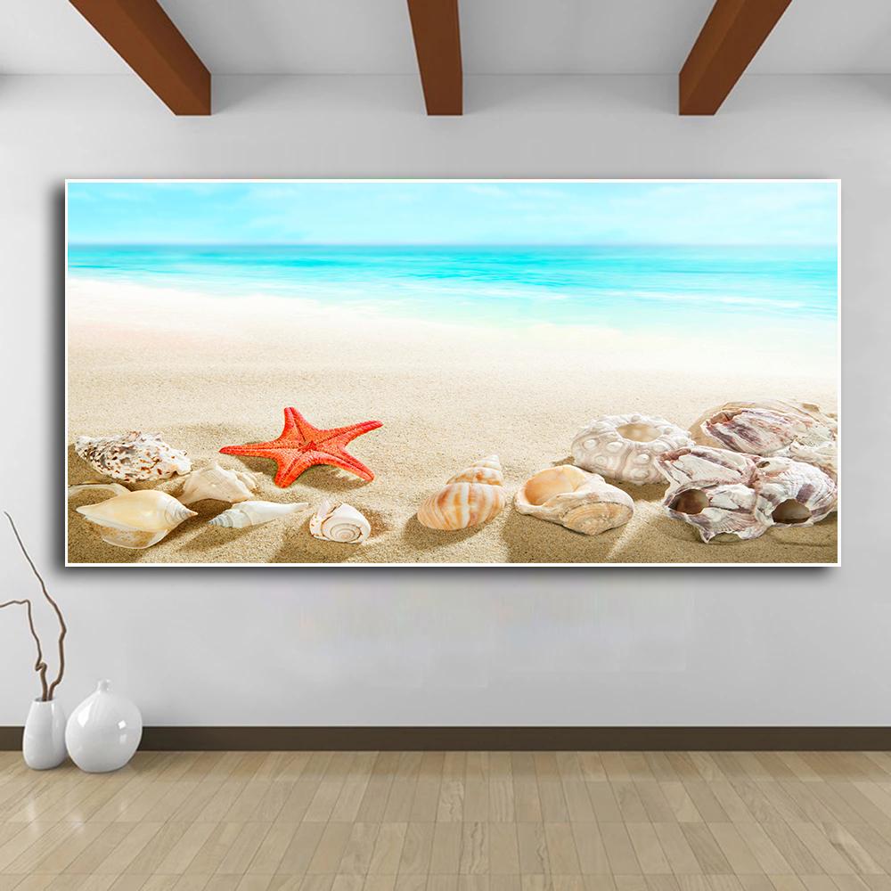 Starfish Seashells Beach Canvas Painting Shell Sea Wall Art Seascape Wall Pictures Poster for Living Room Bedroom Office Decor