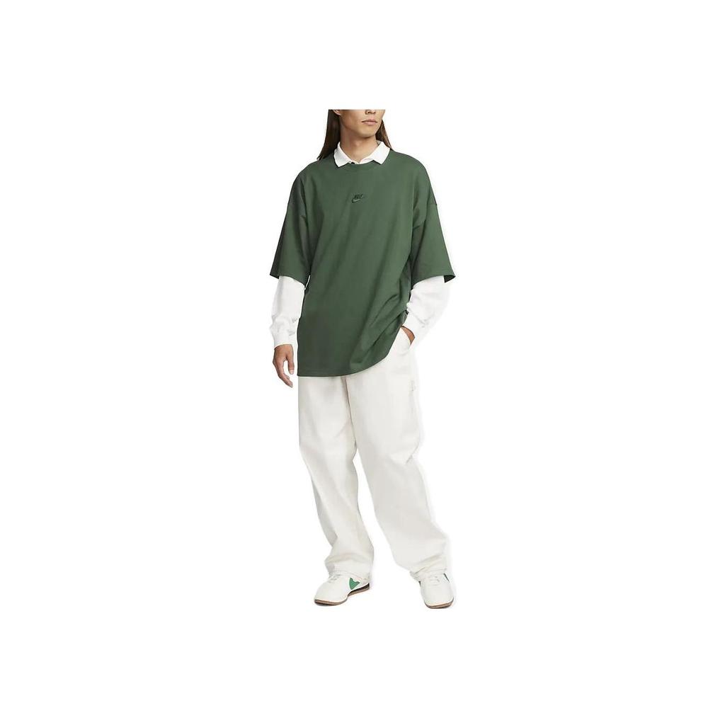 Nike Solid Color Embroidered Logo Loose Fit Round Neck Short Sleeve T-Shirt Men Tops Green FB9767-323