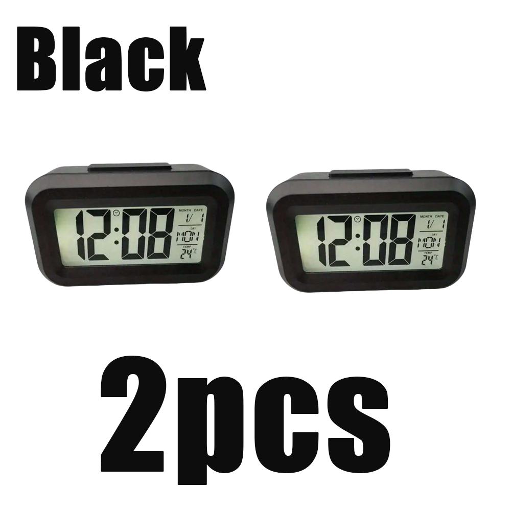 1/2pcs Smart Digital Alarm Clock Black White Lcd Display With Temperature Calendar Timer Led Light Home Office Travel Desk Clock
