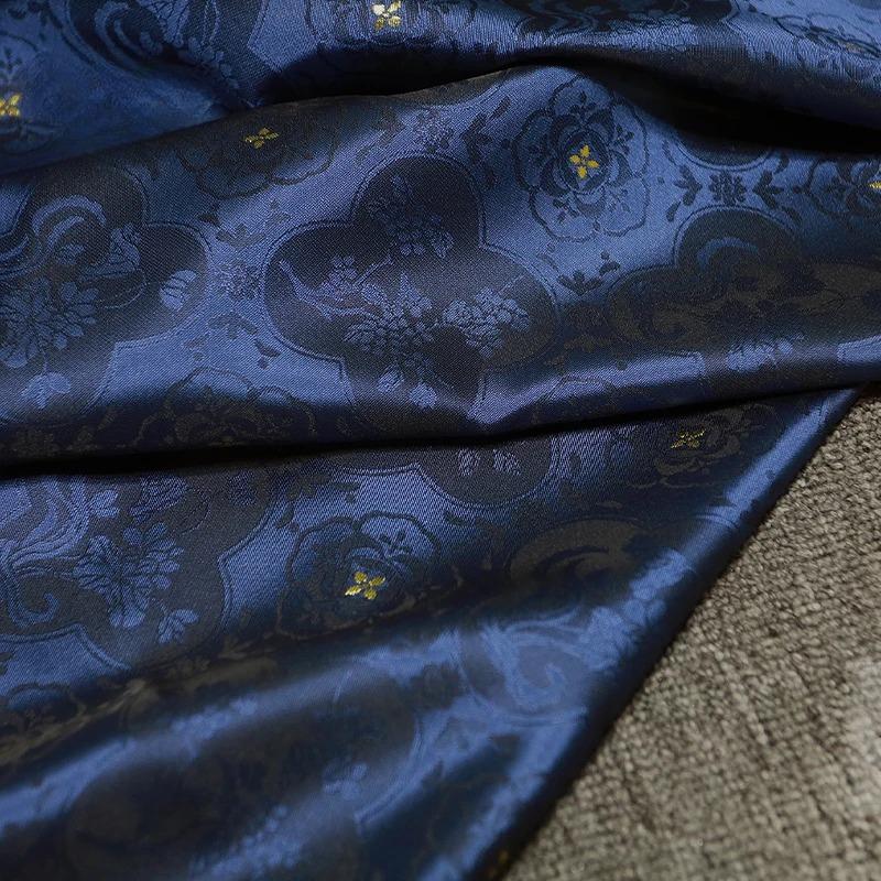 100x150cm High End Jacquard Fabric Small Golden Osmanthus Lotus Flower Brocade Fabric for Cheongsam Horse Face Skirt DIY Sewing