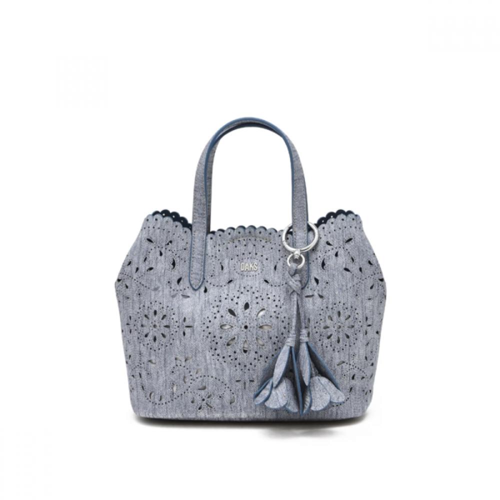 Daks Blue Cowhide Flower Punching Tote Bag S Dcba6e595b2