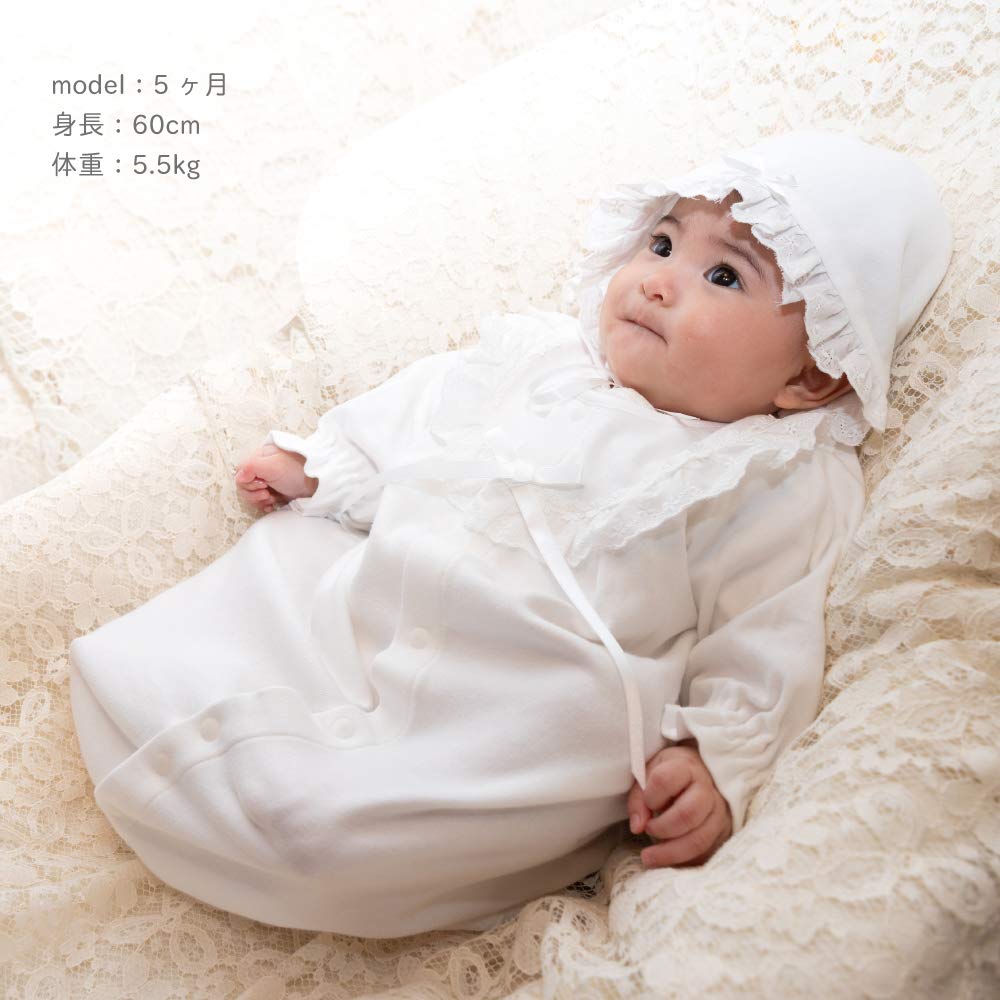 Cream de Coco Cotton Lace Ceremony Dress Set and for Newborns and Suitable for All Made in Sizes 3-Piece (Two-Way All-Over Dress, Hat, Afghan) Babies.