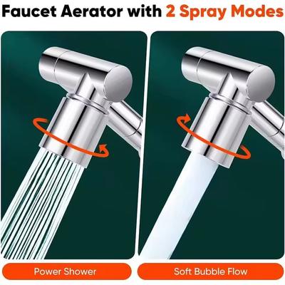 Upgraded Metal 1440° Rotatable Extension Faucet Sprayer Universal 2 Modes Bathroom Tap Extend Adapter Aerator Faucet Extender