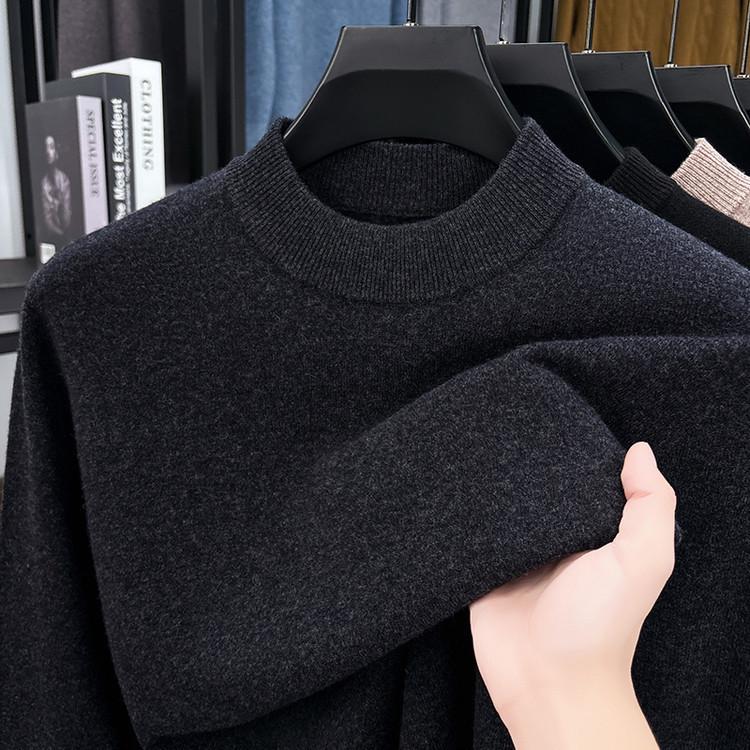 Men’s Autumn-Winter Pure Wool Machine Washable Sweater, Thickened, Half-High Collar, Warm Base Layer