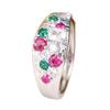 Vintage Textured Gemstone Wide Ring Palace-style Red and Green Zircon Mixed-set Zircon Ring