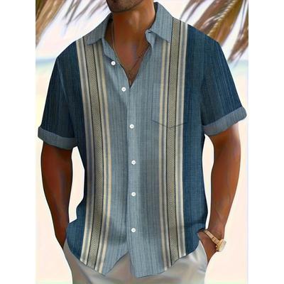 Classic Fit Striped Short Sleeve Lapel Shirt - Breathable, Relaxed, Casual Button-Up for Summer Daily Wear, Vacation Resorts, and Outdoor Activities