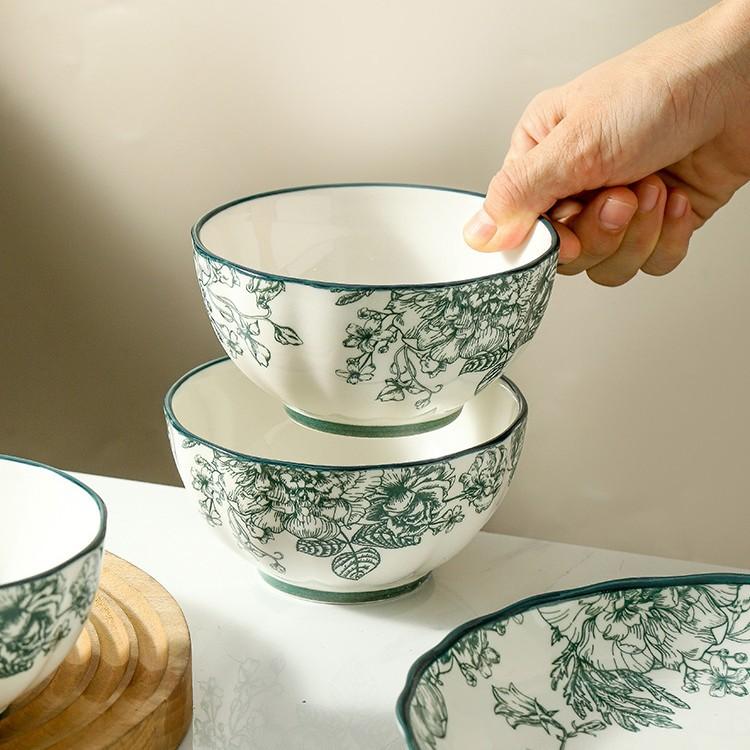 Japanese-Style Ceramic Tableware Set, Underglaze Color Dish Set, Rose High-Value Opening Business Event Gift Bowl