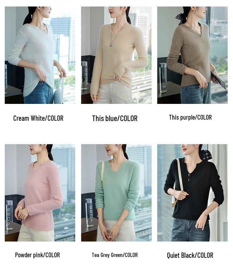 Women's Cashmere V-Neck Long Sleeve Loose Fit Pullover Sweater
