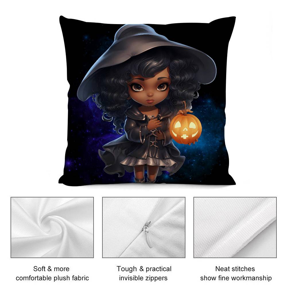 Cute Funny Witch Halloween Pillow Case Short plush Double-sided Print Square Throw Pillow Covers Sofa Home Cushion Decor