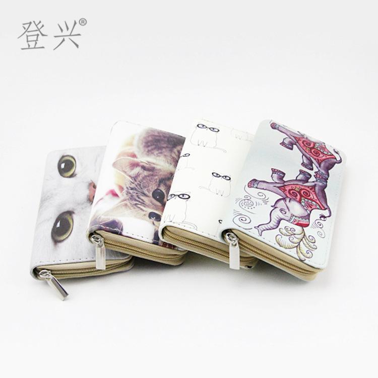 New cartoon animal cat and dog long PU zipper wallet, wallet student clutch bag