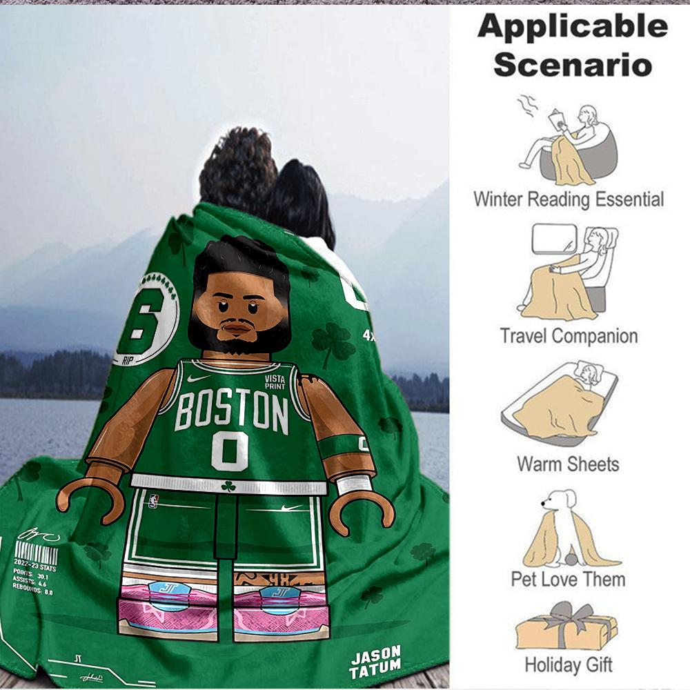 1pc Boston Celtics Basketball Player Flannel Blanket, Soft Skin Friendly with Digital Printing, Various Sizes Available for Family, Friends, Birthday