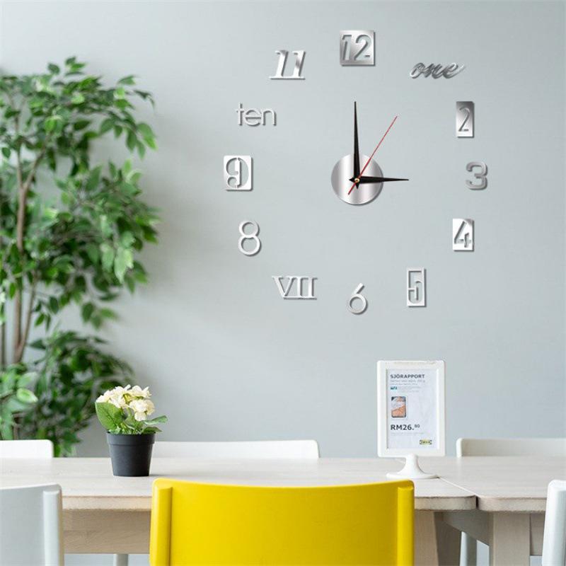3D Acrylic Wall Clock Creative Mirror Watch Wall Hanging DIY Silent Clock Mirror Clock