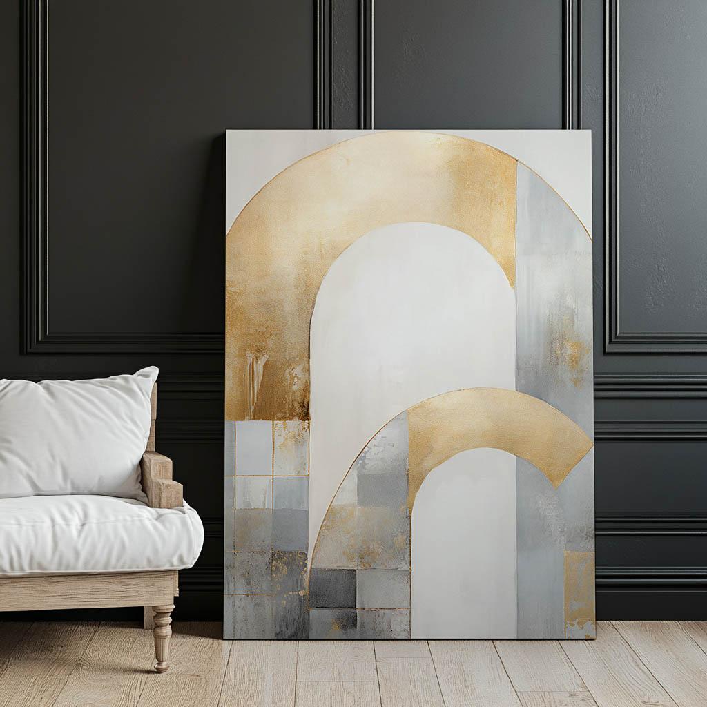 Art Deco Elegance: Gold and Silver Abstraction Elegance Art Deco: Gold And Silver Abstraction, 30X40 Cm, White Wooden Frame, 230 Gsm Matte Paper