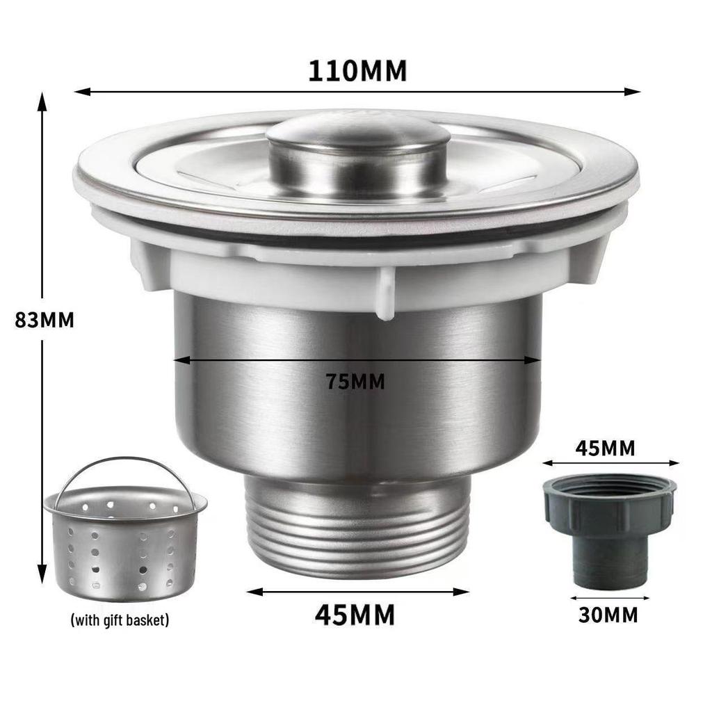 Stainless Steel Kitchen Sink Drainer Set with Leakproof Stopper and Drainage Accessories - 110.