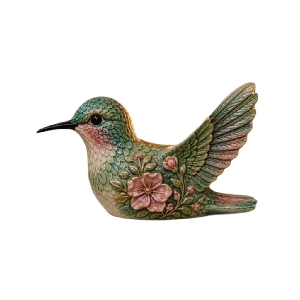 Figurina di Colibrì in Resina Scultura Decorativa con Motivo Floreale Lavorazione Dettagliata per Display su Tavolo di Casa/Ufficio o Regalo