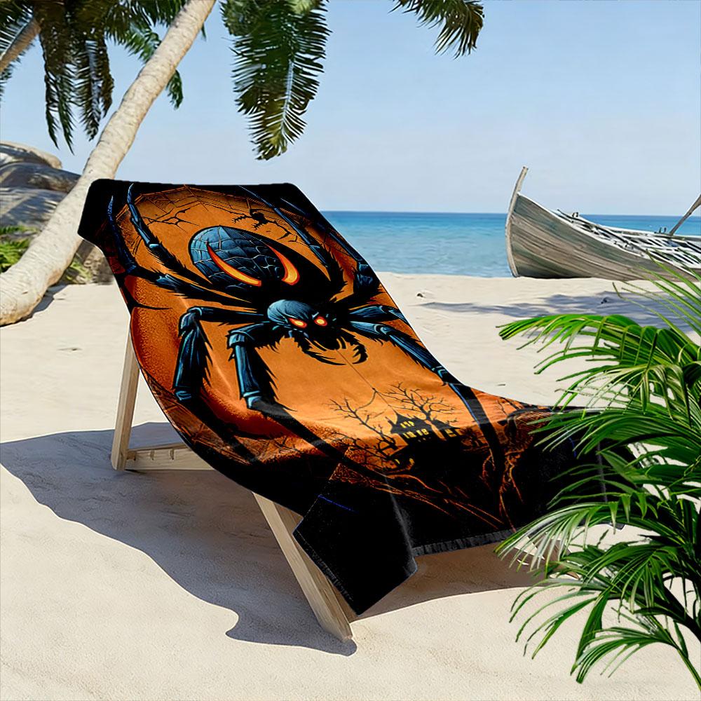 Eerie Spider's Moonlit Lair Print Beach Towel, Quick Drying, Suitable for Travel, Outdoor Sports, Jogging, the Beach and Swimming, Gift