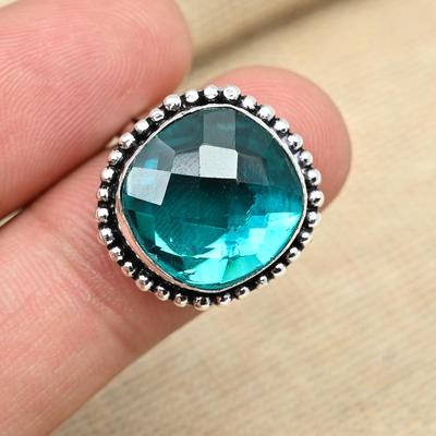 Aqua-Apatit-Edelstein, massiver 925er-Sterlingsilber, handgefertigter Schmuckring für Sie