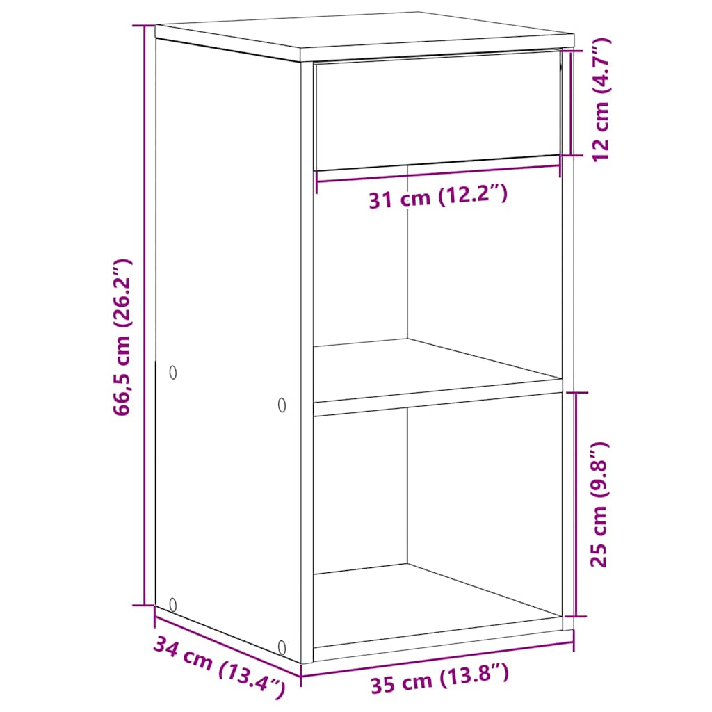 Nightstand with Drawer Black Oak Effect 35 x 34 x 66.5 cm