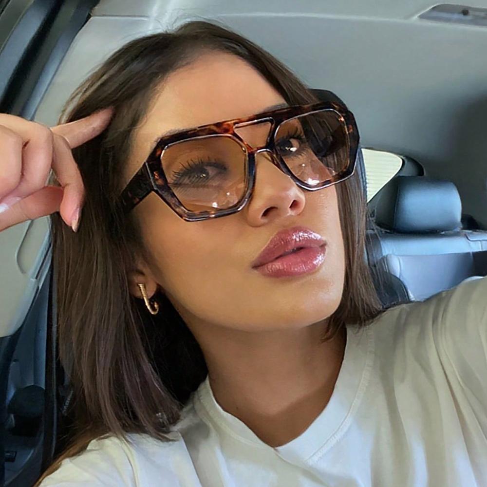 Fashion Double Bridge Sunglasses Women Men Trendy Polygonal Small Frame Sunshade Glasses Female Travel Beach Party Decor Eyewear