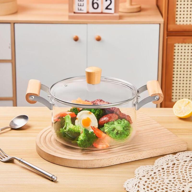 Wutuo Borosilicate Glass Milk & Stew Pot with Wooden Handles - 2.5L