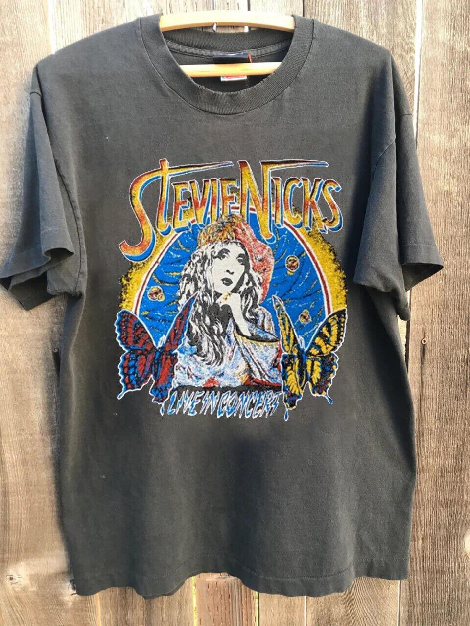 Stevie Nicks 90s basic black Retro style T-shirt Live In Concert tee L