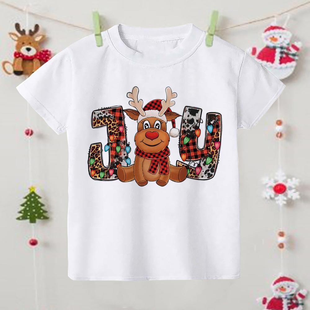 Merry Christmas Deer Printed T Shirt Kid Christmas T-shirt Child Clothes Tops Boy Girl Xmas Party Outfit Children Holiday Gifts