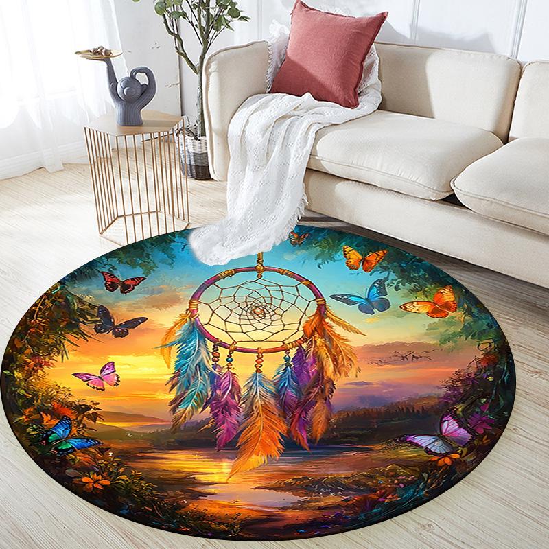 Okrągły dywanik Dreamcatcher, dywanik do salonu, sypialni, sofy, pokoju zabaw, dekoracja, antypoślizgowa mata podłogowa
