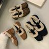 Thick-heeled Bag Head and Half Slippers Women's 2025 Autumn and Winter New French Retro Square Head Leopard Print Plush Mary Jane Fluffy Shoes