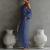 Women's clothing, new spring models in Europe and America, lazy style solid color slanted shoulder thin long dress dress