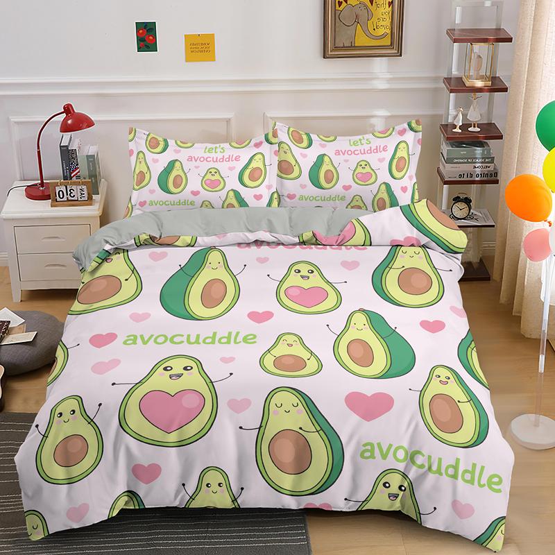 Cartoon Christams Gift Avocado Bedding Set 2/3 Pieces Boys Girls Cute Duvet Cover Sets Comforter Covers With Pillowcase