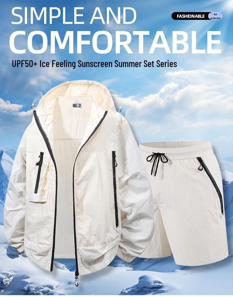 Men's Summer Fashion Sports Set: Casual Cool Five-Point Pants and Sun Protection Top.