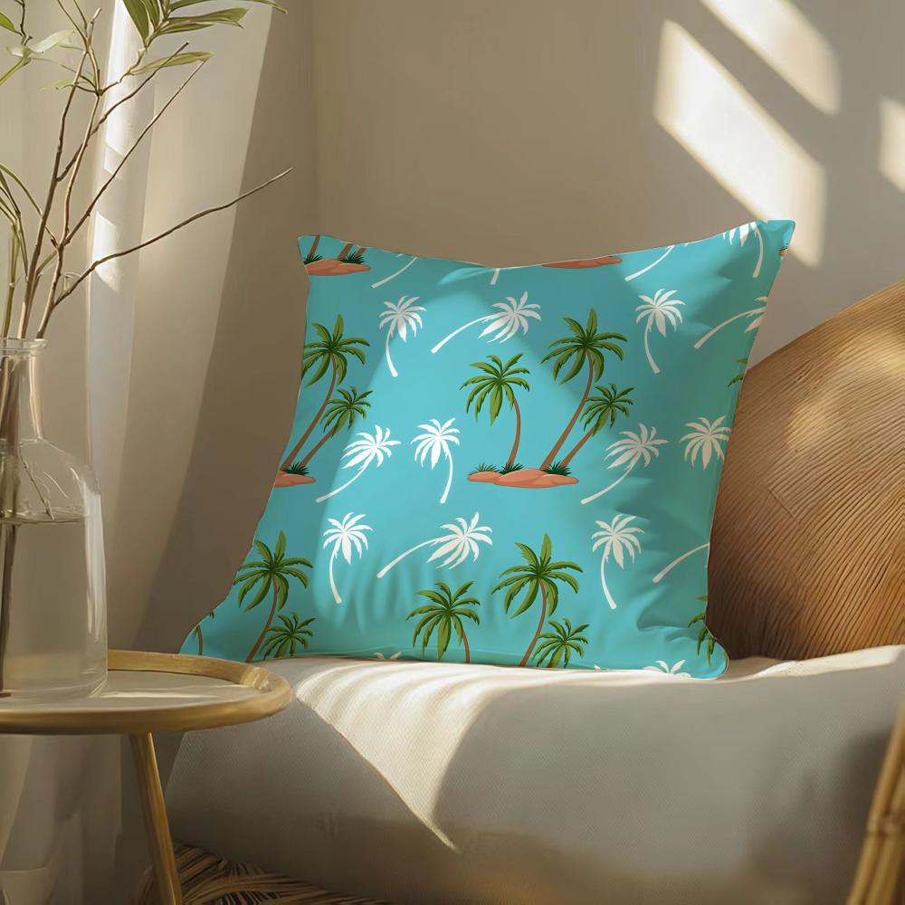 Palm Tree Pattern Cushion Cover Soft Short Plush Pillow Cover Smooth Cozy Texture Aesthetic Cushion Case Home Decor