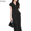 ZANZEA Women Short Sleeve Blouse and Long Pants Casual Two Piece Suit Sets