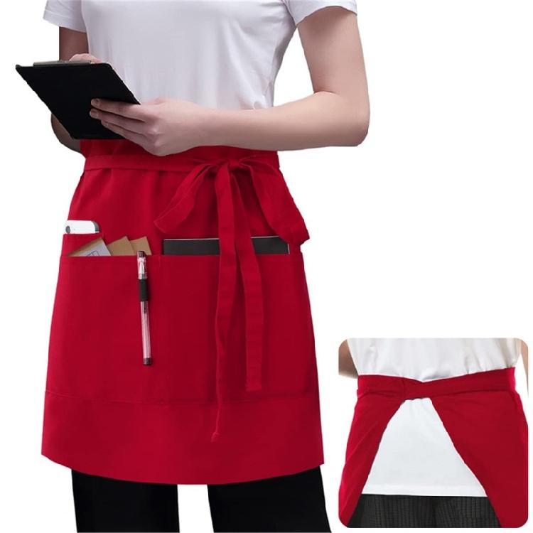 Waitress Aprons with 3Pocket Waist Aprons Commercial Waiter Half Apron with Extra Long Straps for Restaurant Server Work