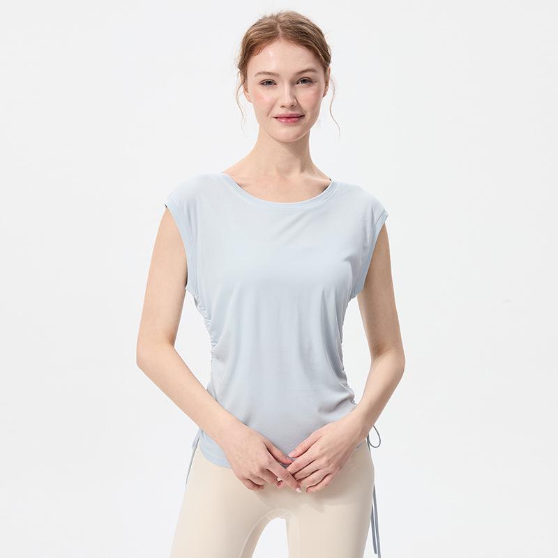Women's Quick-Dry Slimming Sleeveless Tank Top with Side Drawstring for Running, Fitness, and Yoga