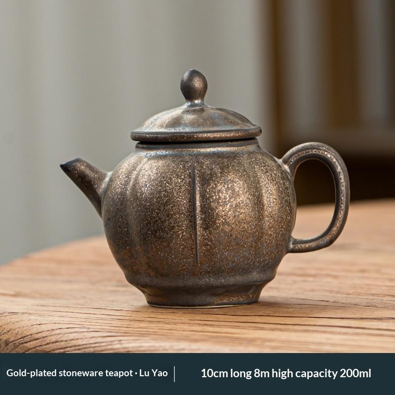 

Kiln-turned Stoneware Gilt Teapot Single Pot Japanese Style Retropure Ceramic Side Handle Xishi Pot Tea Infuser Tea Kettle