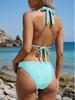 2026 New European & American Solid Color Halter Tie One-Piece Swimsuit